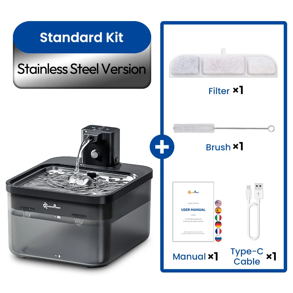 Automatic Wireless Pet Water Fountain: Durable Stainless Steel Design with Battery & Sensor